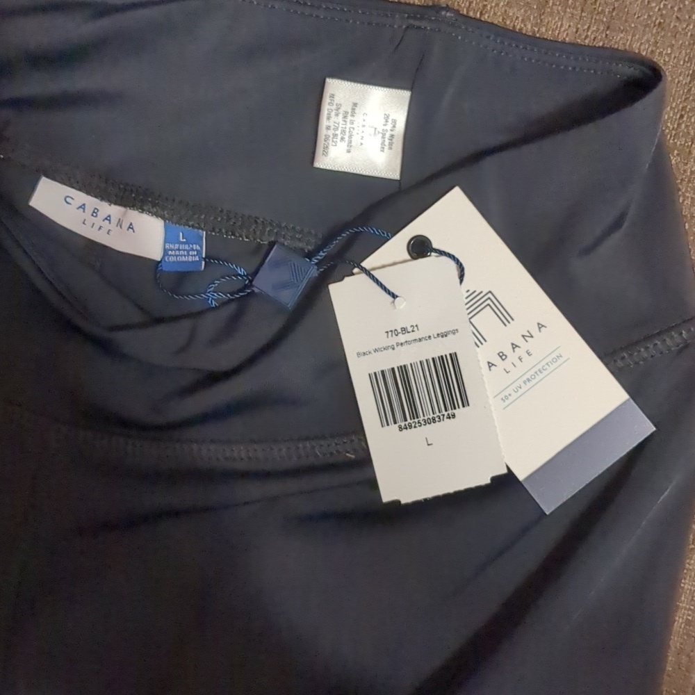 CABANA LIFE Black Wicking Performance Leggins NWT Size L   UPF 50+ - Picture 7 of 9